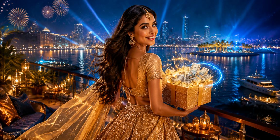 India's Ahmedabad riverfront with festive casino entertainment theme