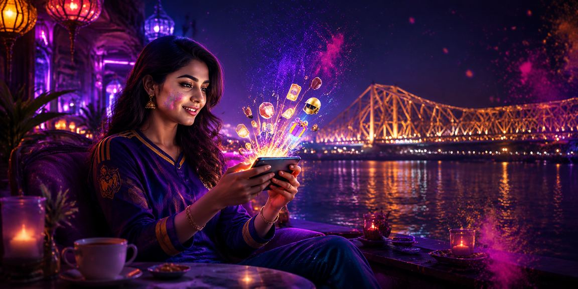 Howrah Bridge with cricket fans celebrating Holi festival in Kolkata